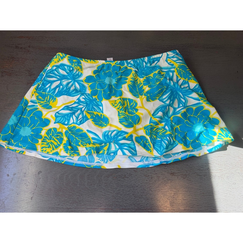 Sunsets Swim Skirt Tropical Floral Blue Yellow Skort Bikini Bottom 39B Large